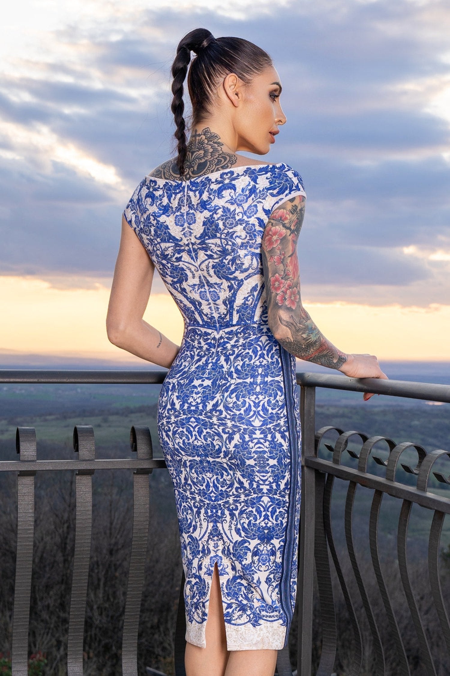 DRESS WITH DECORATIVE TRIM – ASIA SKY