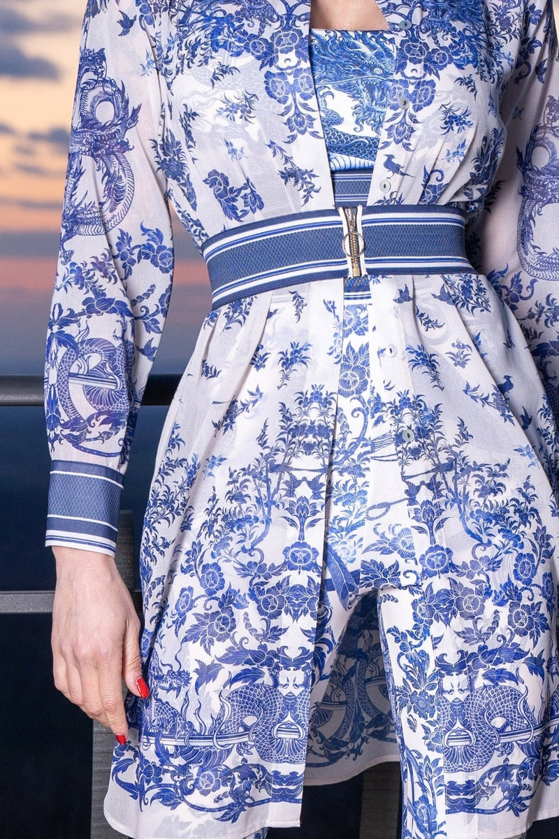 SILK VISCOSE LONG SHIRT - ASIA SKY