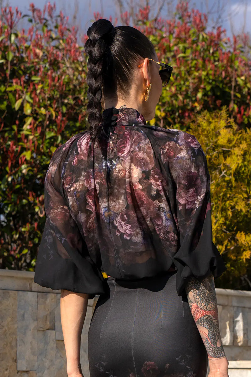 SHIRT WITH STATEMENT SLEEVES - VINTAGE FLOWERS