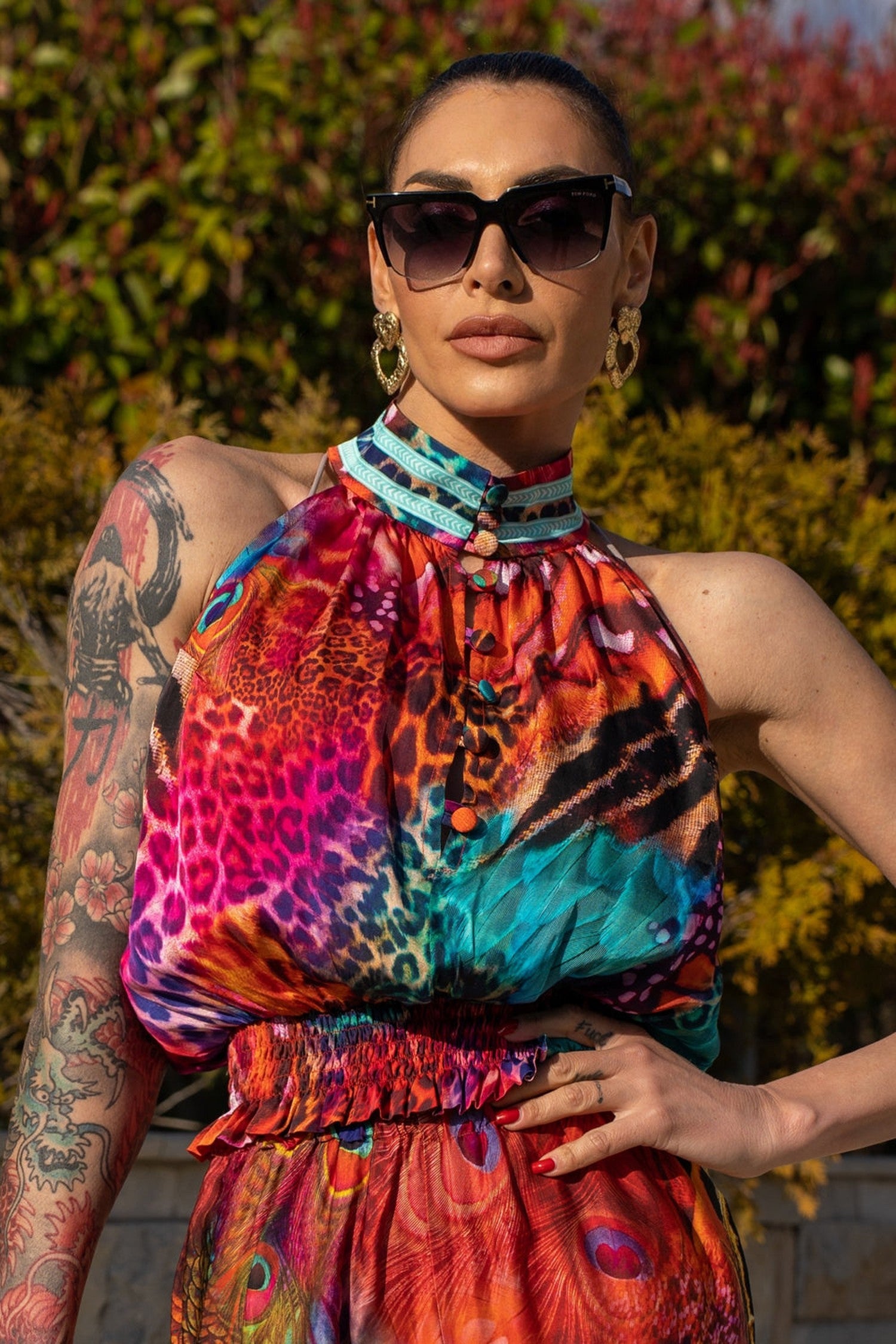 VISCOSE SATIN CROP TOP - LEO NEON WILD