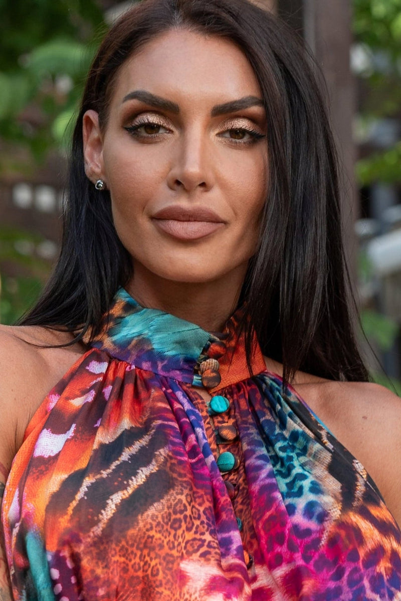 FLARED VISCOSE DRESS - LEO NEON WILD JIORO РАЗКРОЕНА РОКЛЯ ОТ ВИСКОЗА - LEO NEON WILD JIORO