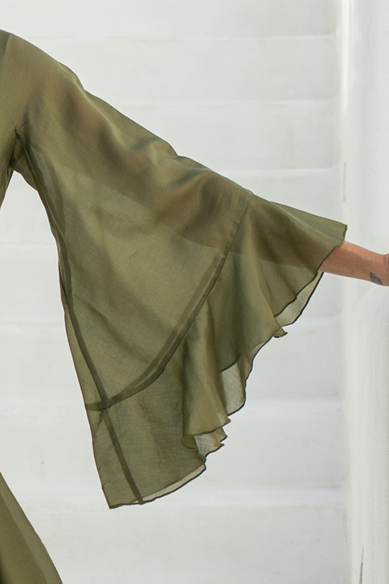 КЪСА РОКЛЯ ОТ ЛИОЦЕЛ С ШИРОК РЪКАВ В ЗЕЛЕНО - ESSENTIALS