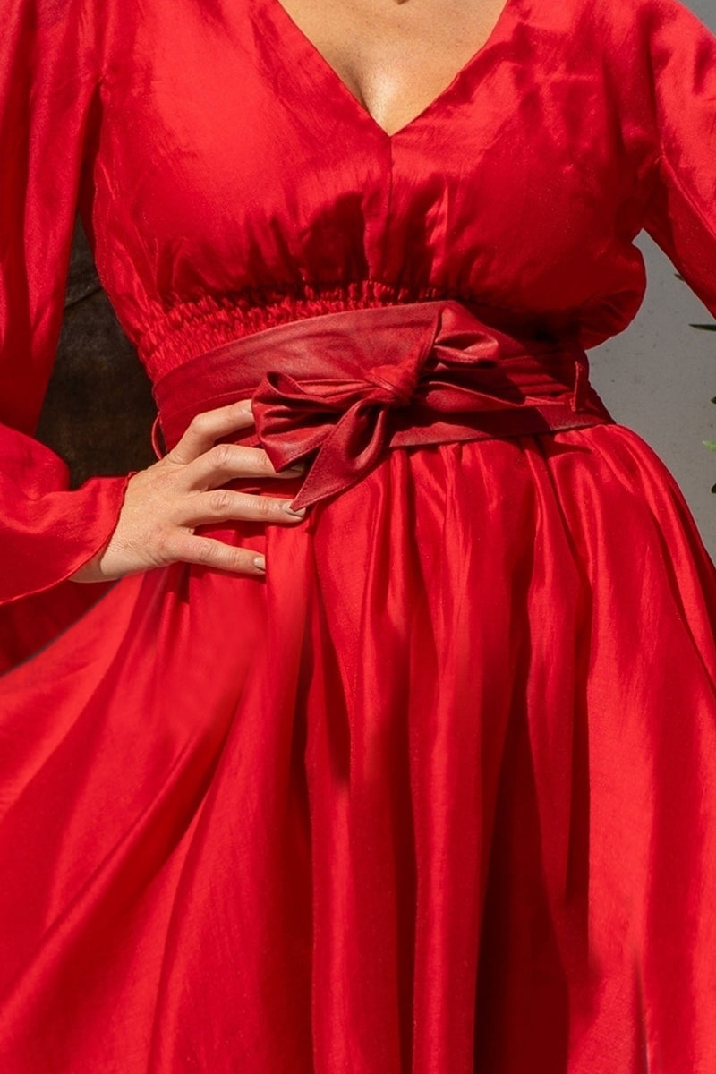 КЪСА БОХО РОКЛЯ ОТ ТЕНСЕЛ С  ГОЛ ГРЪБ В ЧЕРВЕНО - ESSENTIALS