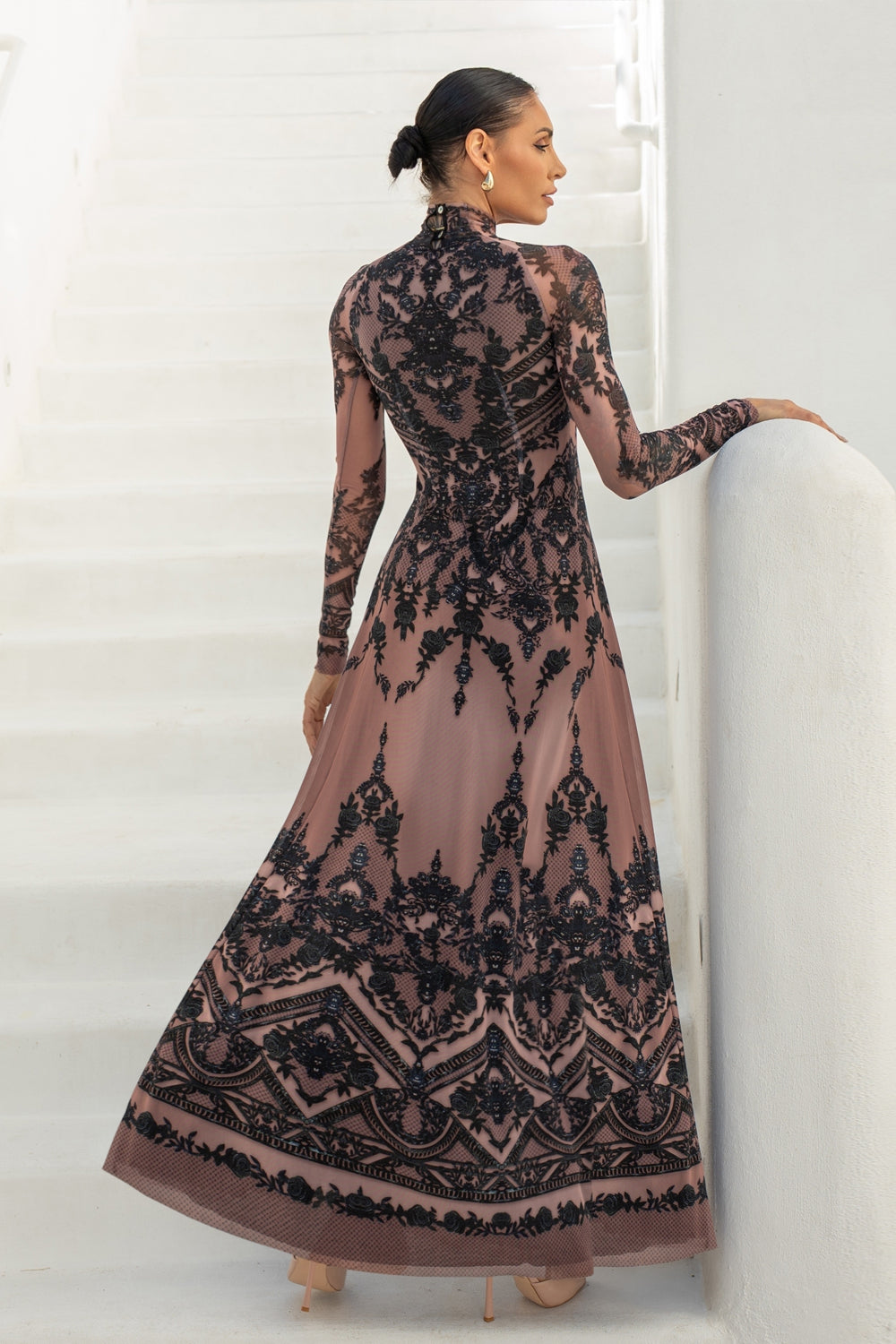 LONG FINE NET DRESS - GRAFFITI POWDER JIORO ДЪЛГА РОКЛЯ ОТ ФИНА МРЕЖА - GRAFFITI POWDER JIORO