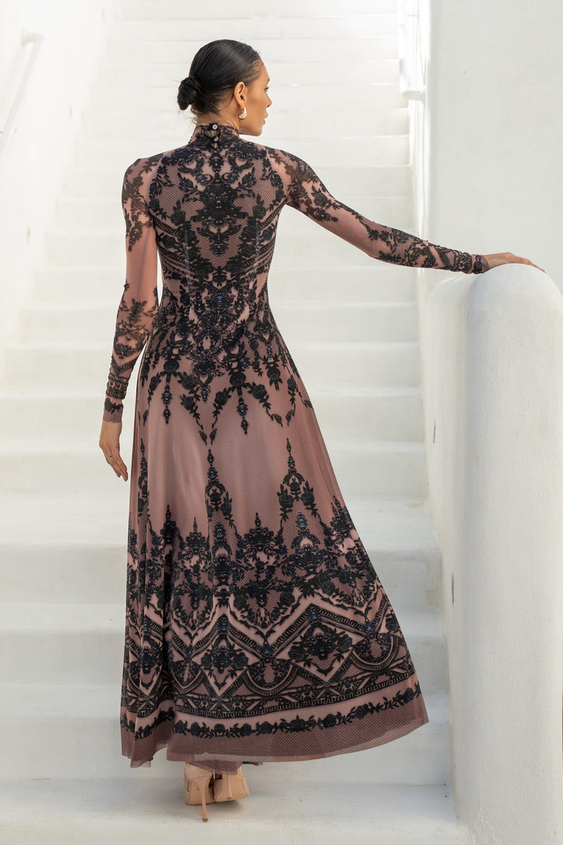 LONG FINE NET DRESS - GRAFFITI POWDER JIORO ДЪЛГА РОКЛЯ ОТ ФИНА МРЕЖА - GRAFFITI POWDER JIORO