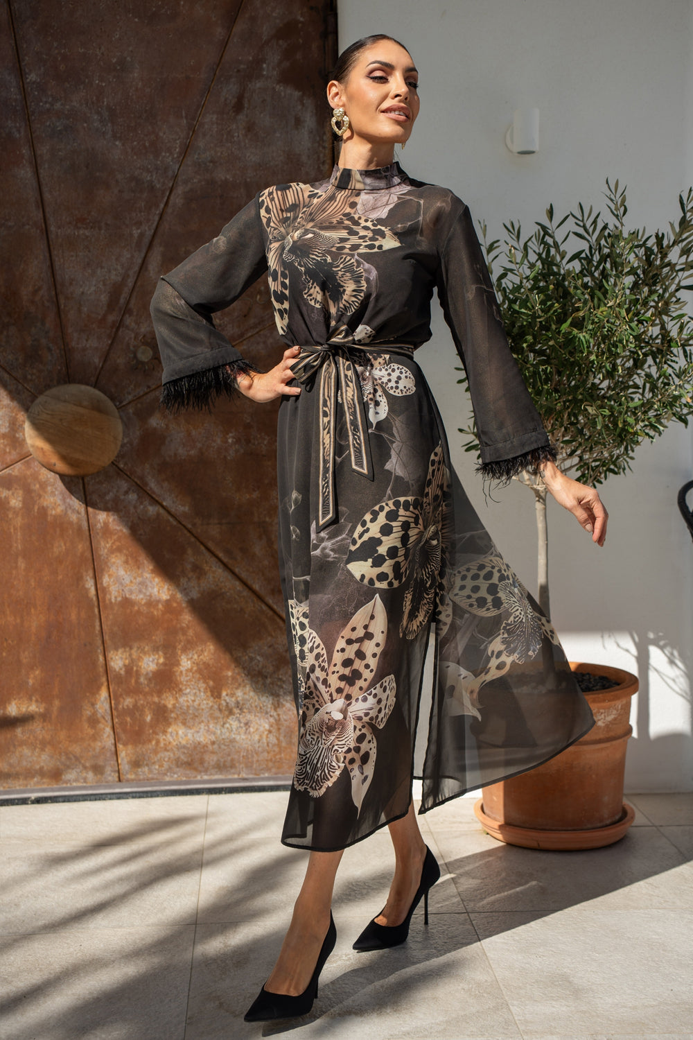 РОКЛЯ КАФТАН ОТ ФРЕНСКИ ШИФОН - LEO ORCHID