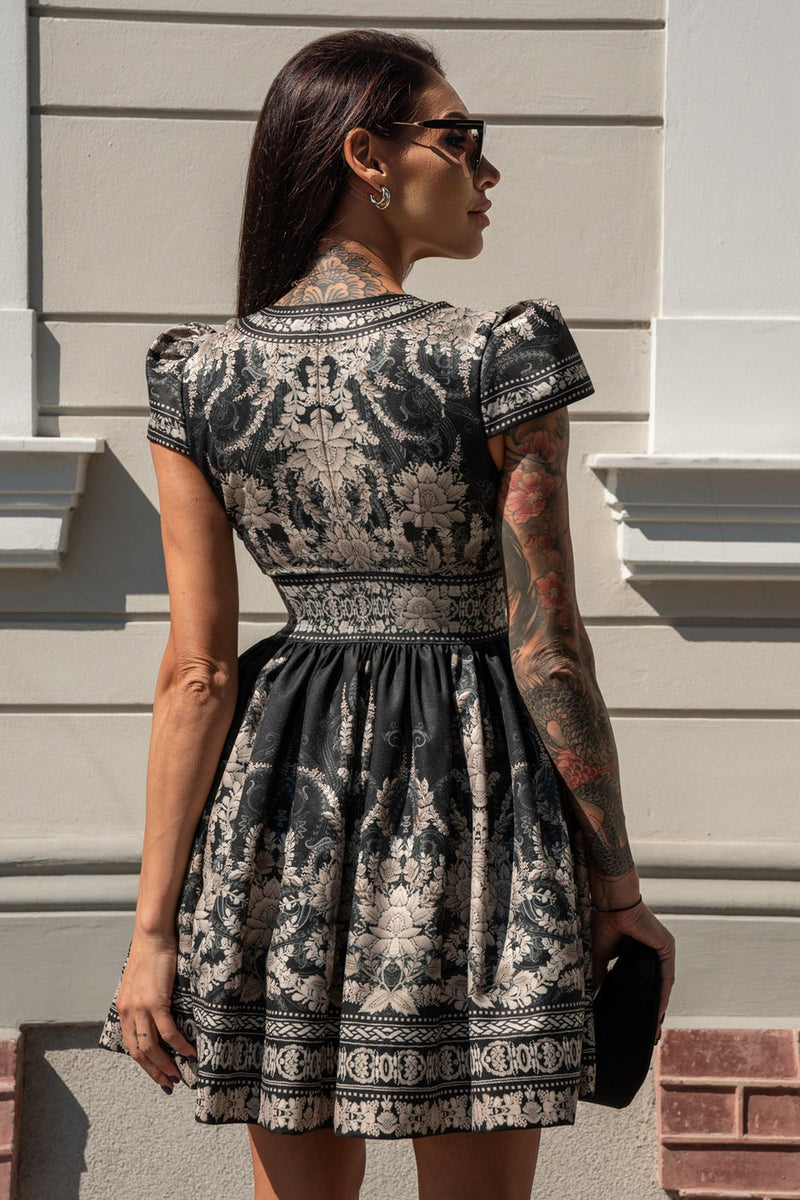 V-NECK KNEE DRESS - FROZEN LOTUS