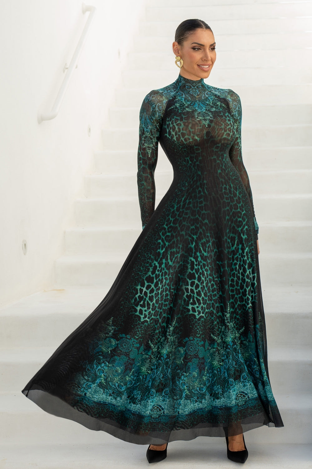 LONG FINE NET DRESS - LEO NEON GREEN