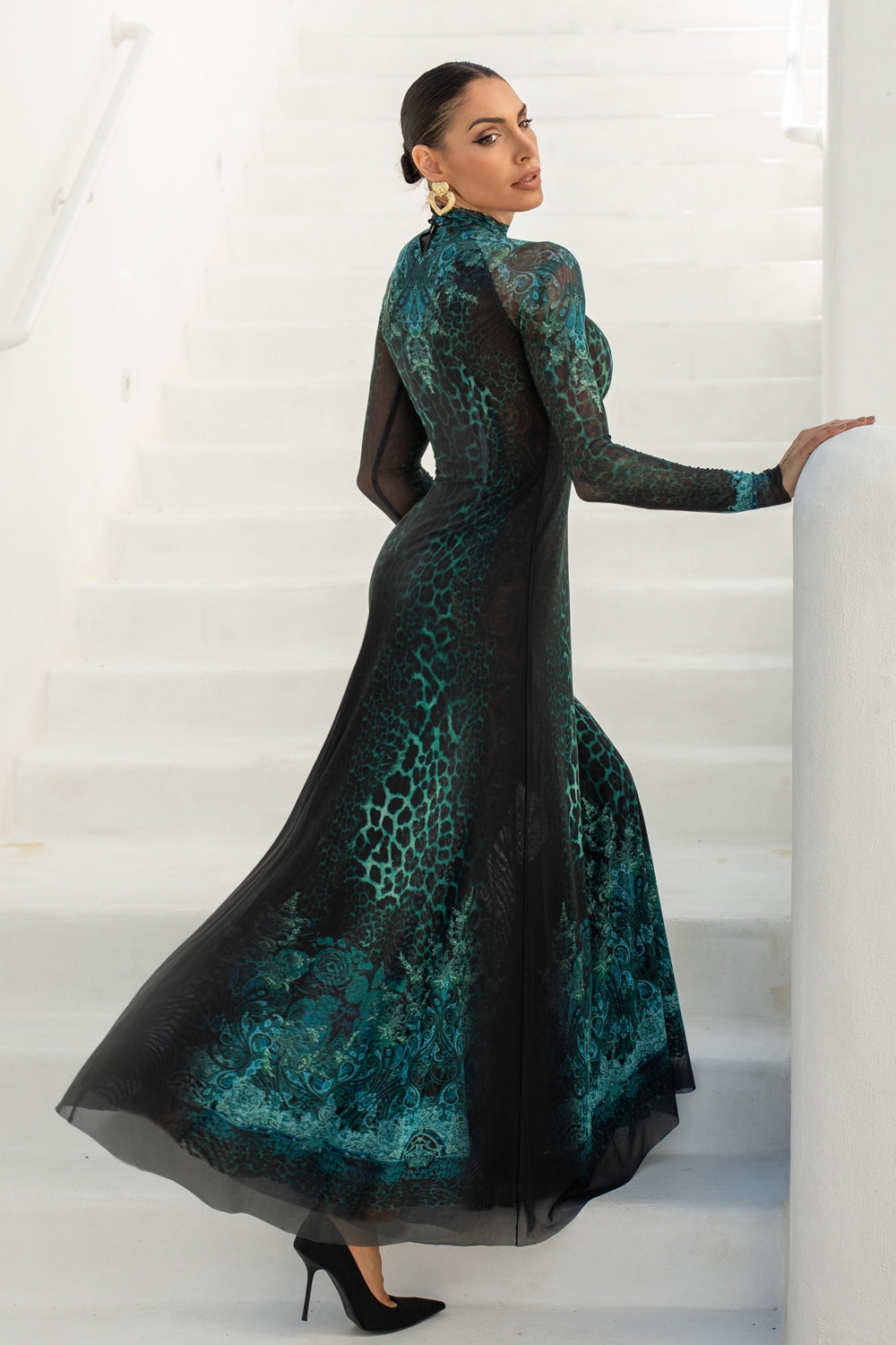 LONG FINE NET DRESS - LEO NEON GREEN