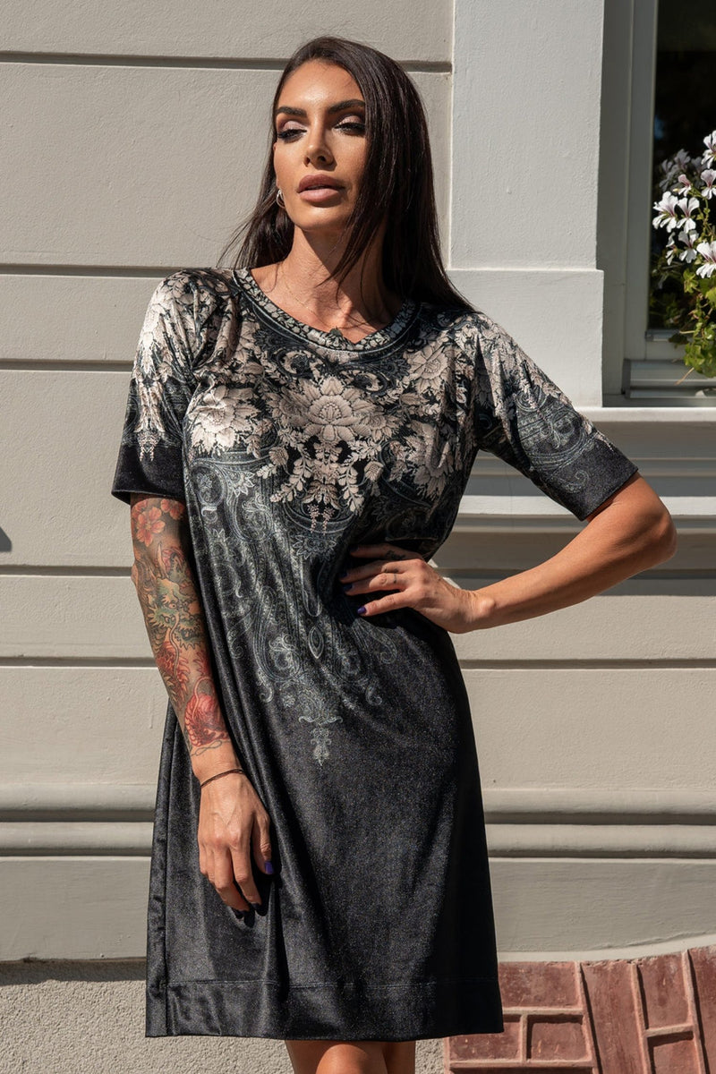 VELVET T-SHIRT DRESS - FROZEN LOTUS