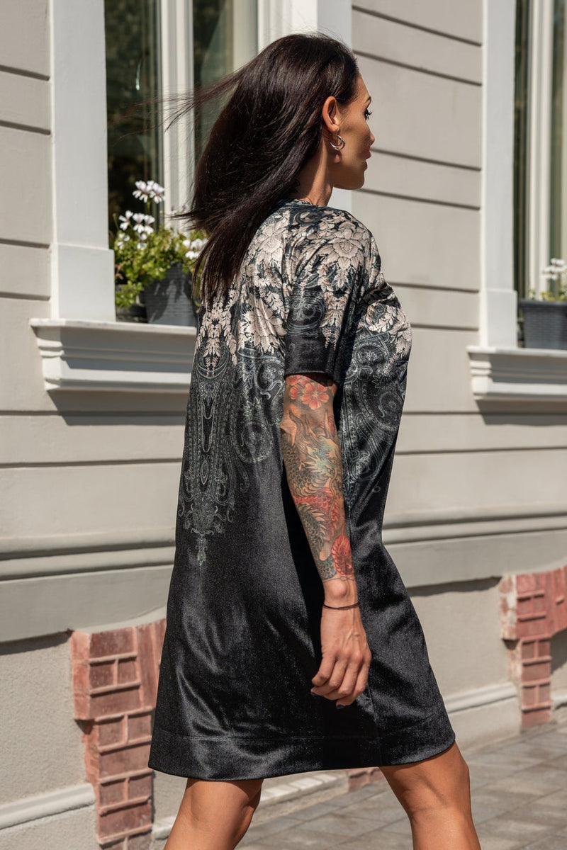 VELVET T-SHIRT DRESS - FROZEN LOTUS