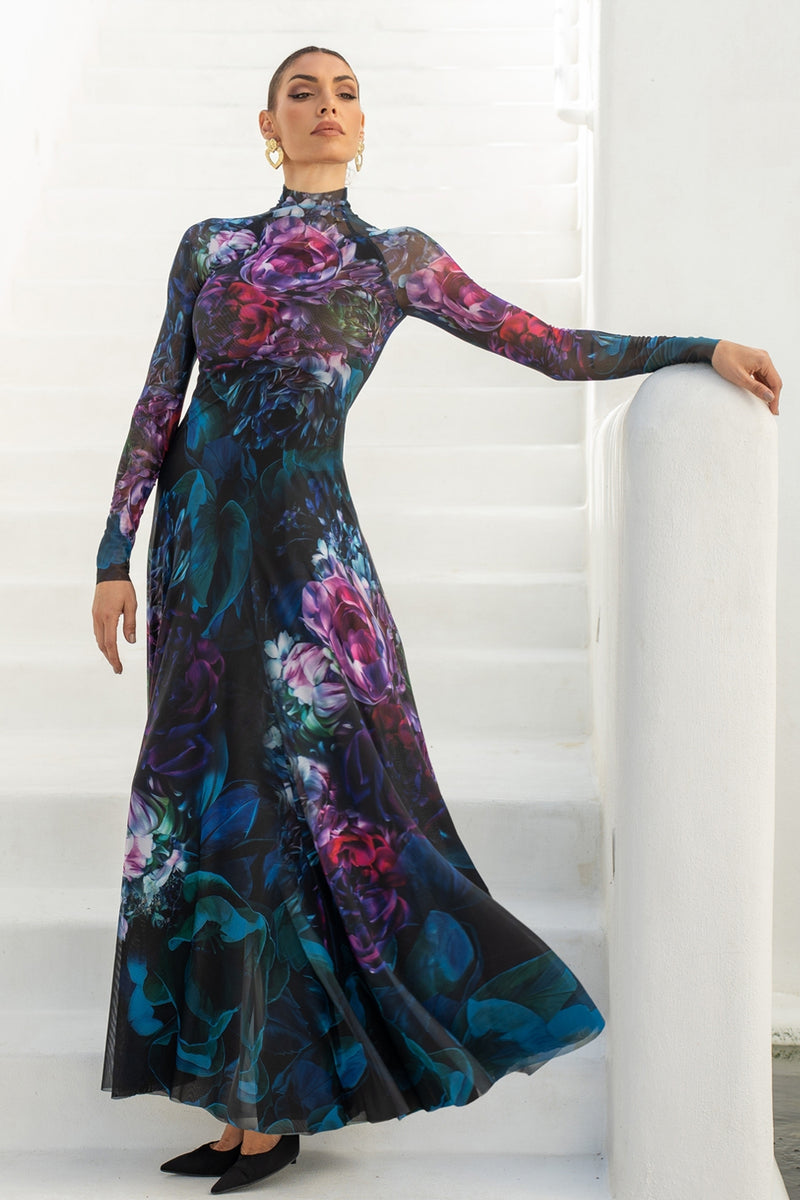 LONG FINE NET DRESS - PEONIES JIORO ДЪЛГА РОКЛЯ ОТ ФИНА МРЕЖА - PEONIES JIORO