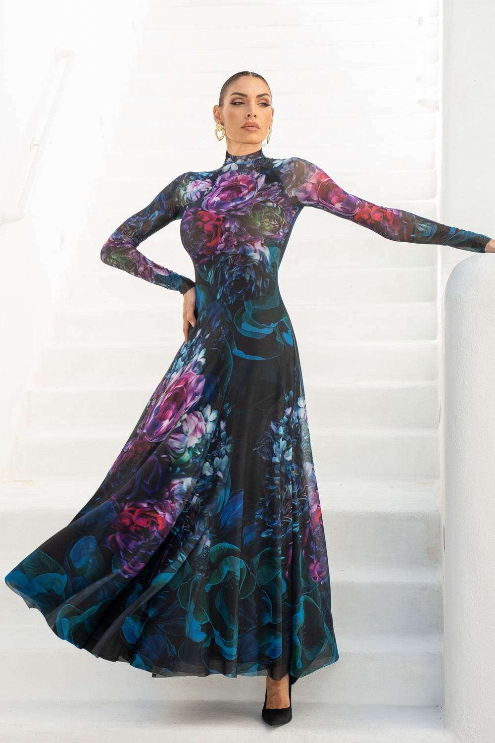 LONG FINE NET DRESS - PEONIES JIORO ДЪЛГА РОКЛЯ ОТ ФИНА МРЕЖА - PEONIES JIORO