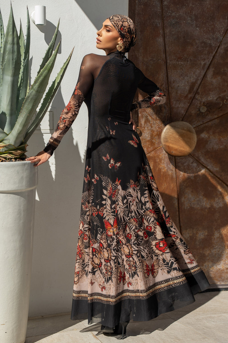 LONG FINE NET DRESS - MIDNIGHT BUTTERFLIES JIORO ДЪЛГА РОКЛЯ ОТ ФИНА МРЕЖА - MIDNIGHT BUTTERFLIES JIORO