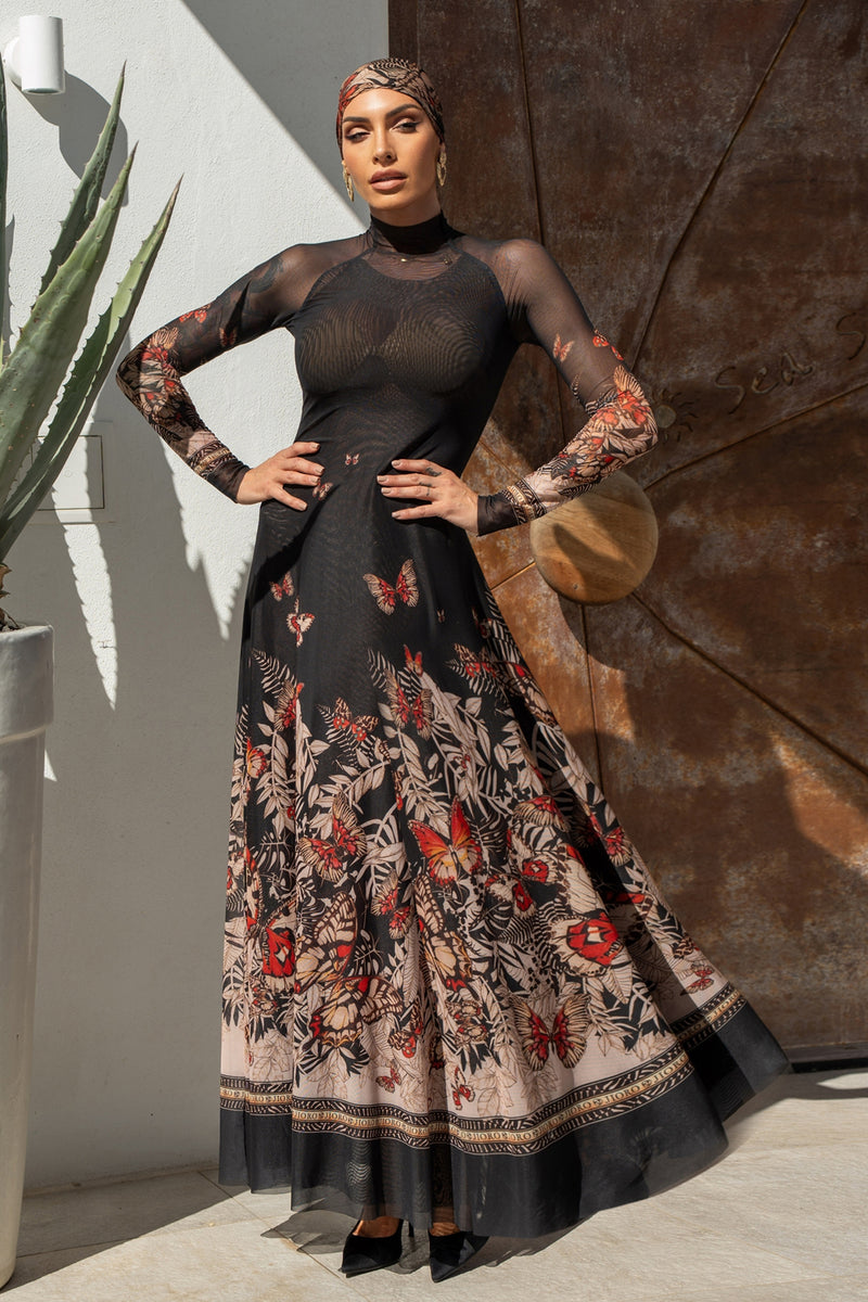 LONG FINE NET DRESS - MIDNIGHT BUTTERFLIES JIORO ДЪЛГА РОКЛЯ ОТ ФИНА МРЕЖА - MIDNIGHT BUTTERFLIES JIORO