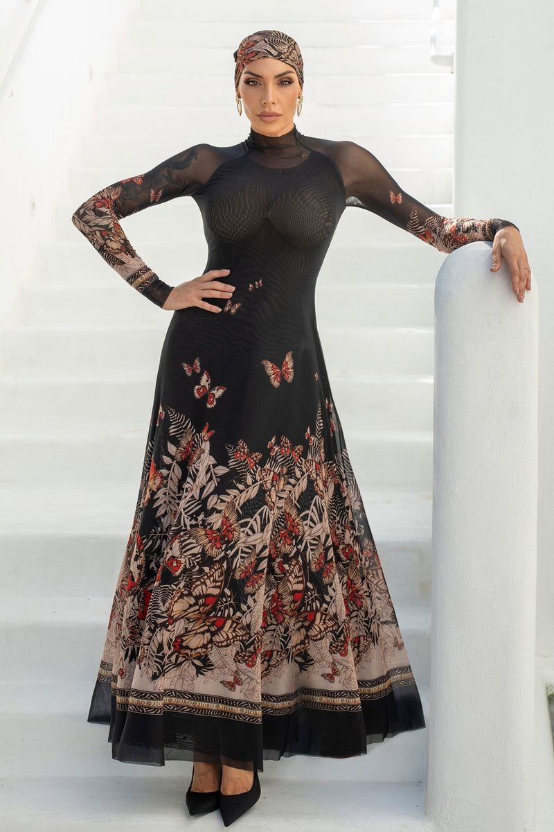 LONG FINE NET DRESS - MIDNIGHT BUTTERFLIES JIORO ДЪЛГА РОКЛЯ ОТ ФИНА МРЕЖА - MIDNIGHT BUTTERFLIES JIORO