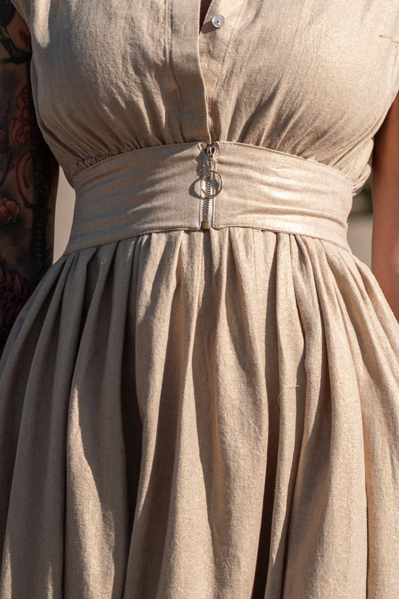 LONG LINEN DRESS WITH DETACHABLE BELT - ESSENTIALS