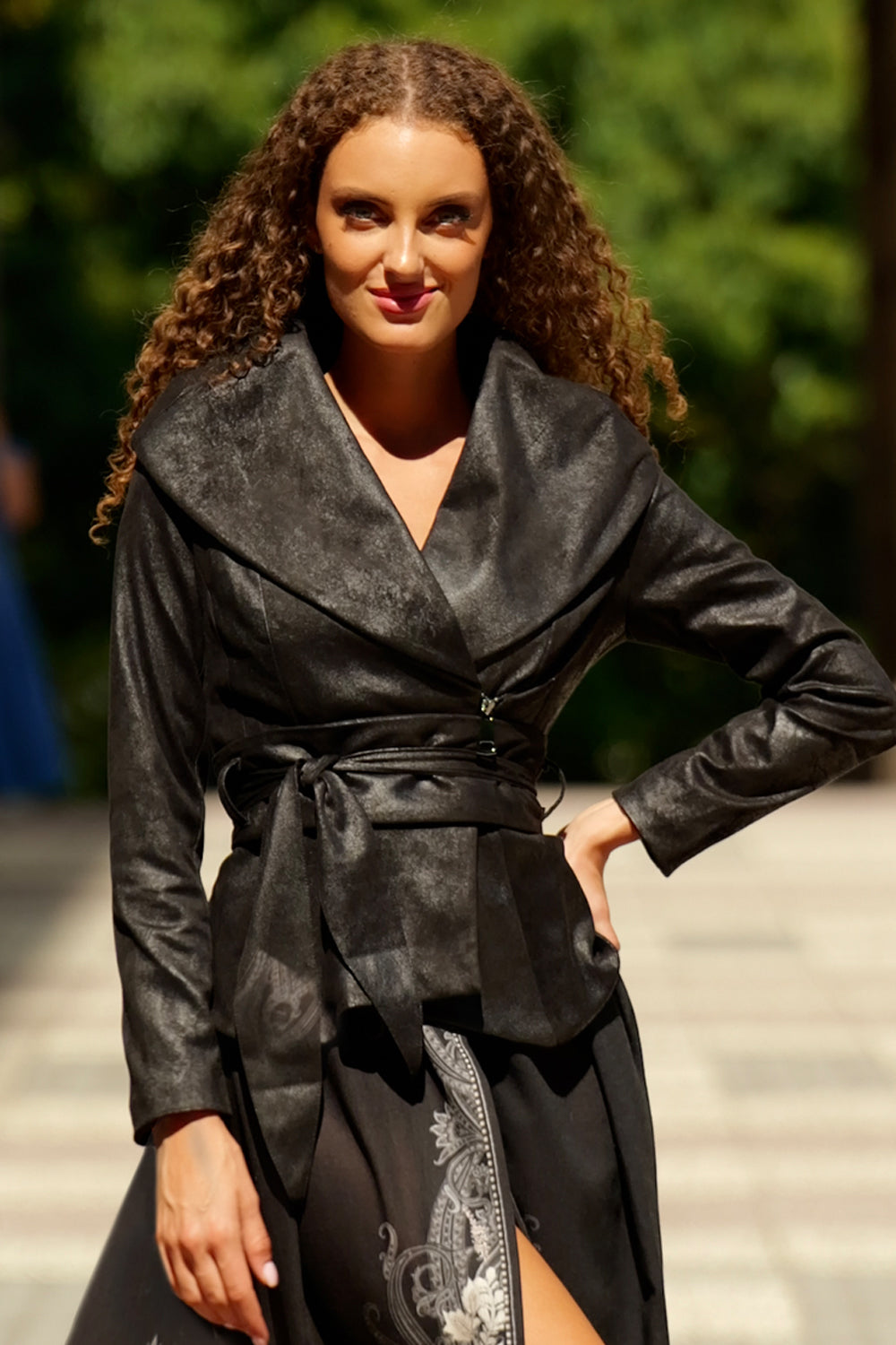 SUEDE-LOOK BLAZER WITH ASYMMETRICAL CLOSURE  IN BLACK - ESSENTIALS