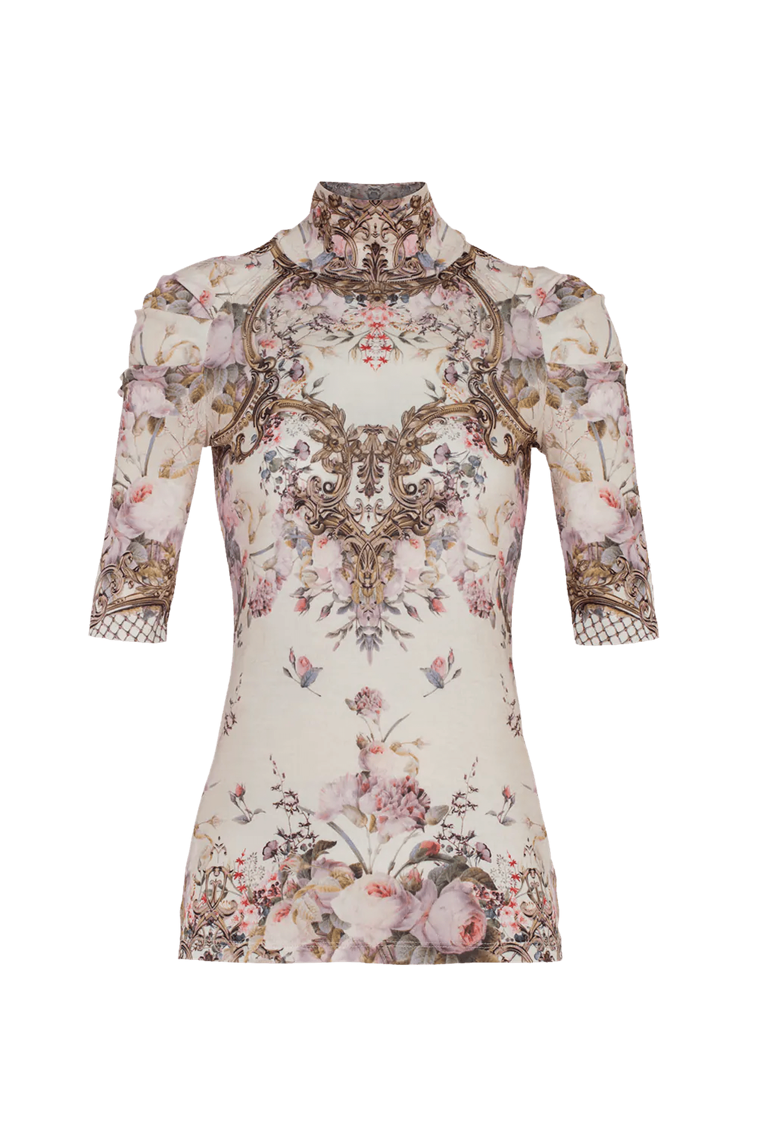 TOP WITH SHOULDER FRILLS - BAROQUE FLOWERS JIORO ТОП С ЕФЕКТЕН РЕГЛАН РЪКАВ - BAROQUE FLOWERS JIORO