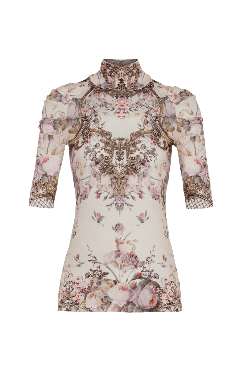 TOP WITH SHOULDER FRILLS - BAROQUE FLOWERS JIORO ТОП С ЕФЕКТЕН РЕГЛАН РЪКАВ - BAROQUE FLOWERS JIORO