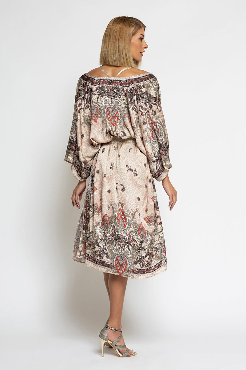 SATIN VISCOSE CAFTAN - PAISLEY BEIGE JIORO КАФТАН ОТ ВИСКОЗА - PAISLEY BEIGE JIORO