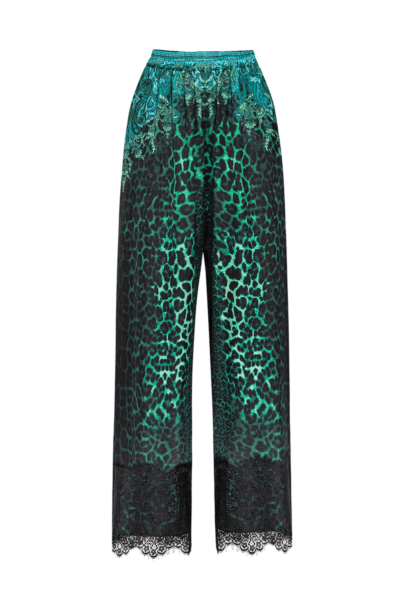 VISCOSE LOOSE TROUSERS - LEO NEON GREEN JIORO СВОБОДЕН ПАНТАЛОН ОТ ЛЪСКАВА ВИСКОЗА - LEO NEON GREEN JIORO