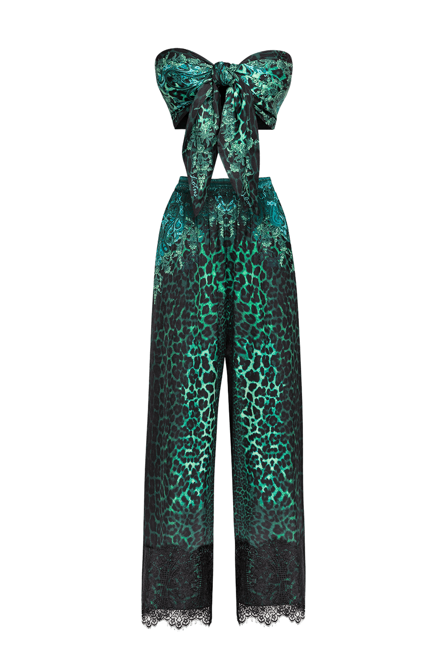 СВОБОДЕН ПАНТАЛОН ОТ ЛЪСКАВА ВИСКОЗА - LEO NEON GREEN