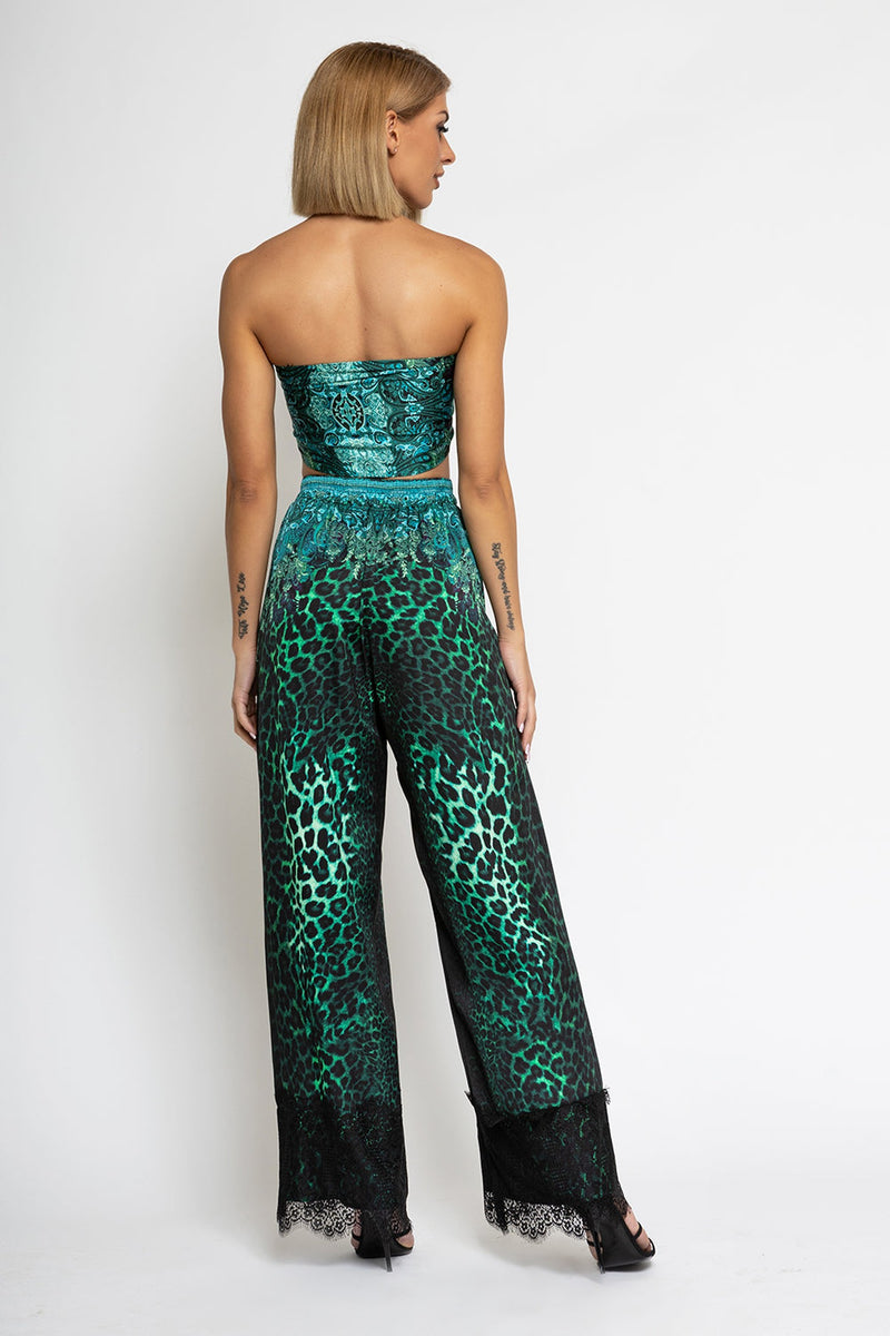 VISCOSE LOOSE TROUSERS - LEO NEON GREEN JIORO СВОБОДЕН ПАНТАЛОН ОТ ЛЪСКАВА ВИСКОЗА - LEO NEON GREEN JIORO