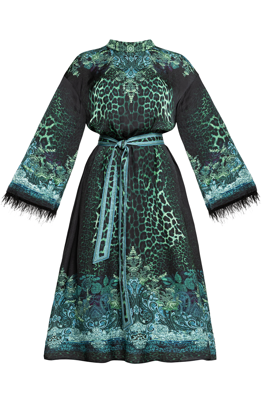 КАФТАН ОТ ВИСКОЗА С ПЕРА - LEO NEON GREEN