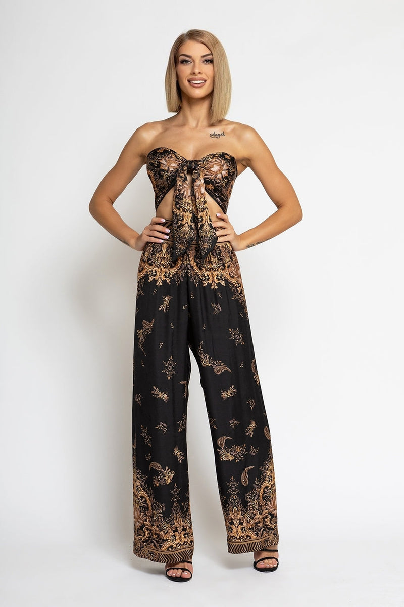 СВОБОДЕН ПАНТАЛОН ОТ ЛЪСКАВА ВИСКОЗА - GOLDEN STRIPES