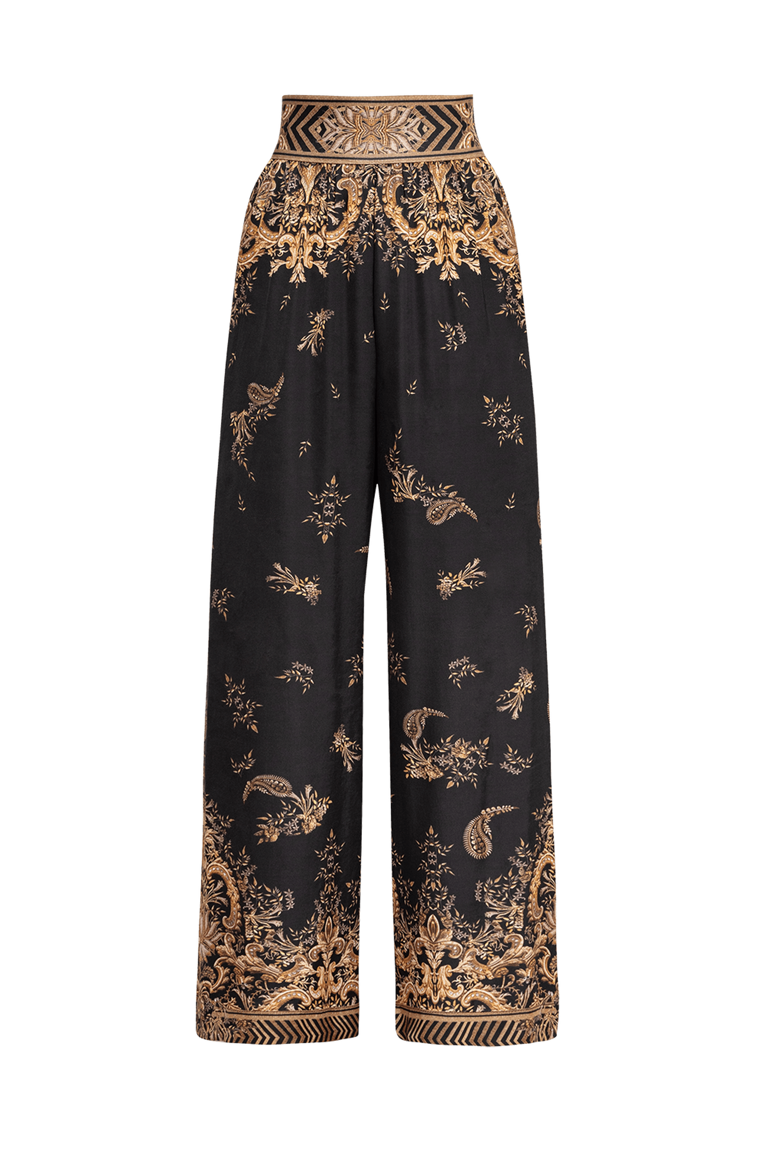 VISCOSE SATIN WIDE-LEG TROUSERS WITH ELASTIC WAIST - GOLDEN STRIPES