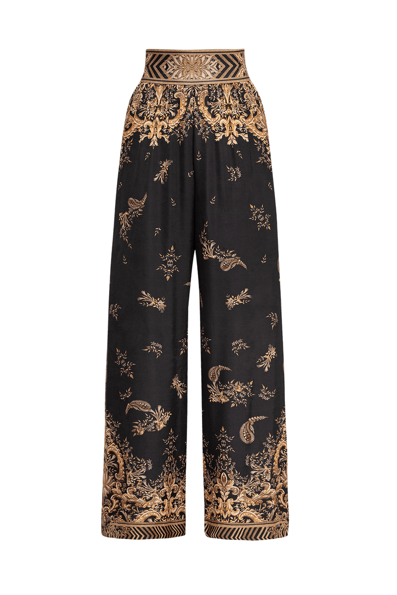 VISCOSE SATIN WIDE-LEG TROUSERS WITH ELASTIC WAIST - GOLDEN STRIPES JIORO СВОБОДЕН ПАНТАЛОН ОТ ЛЪСКАВА ВИСКОЗА - GOLDEN STRIPES JIORO