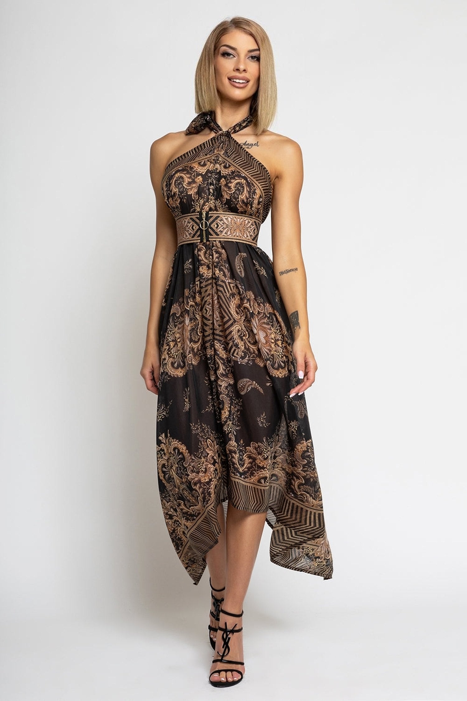 SILK VISCOSE PAREO AND SCARF SET - GOLDEN STRIPES