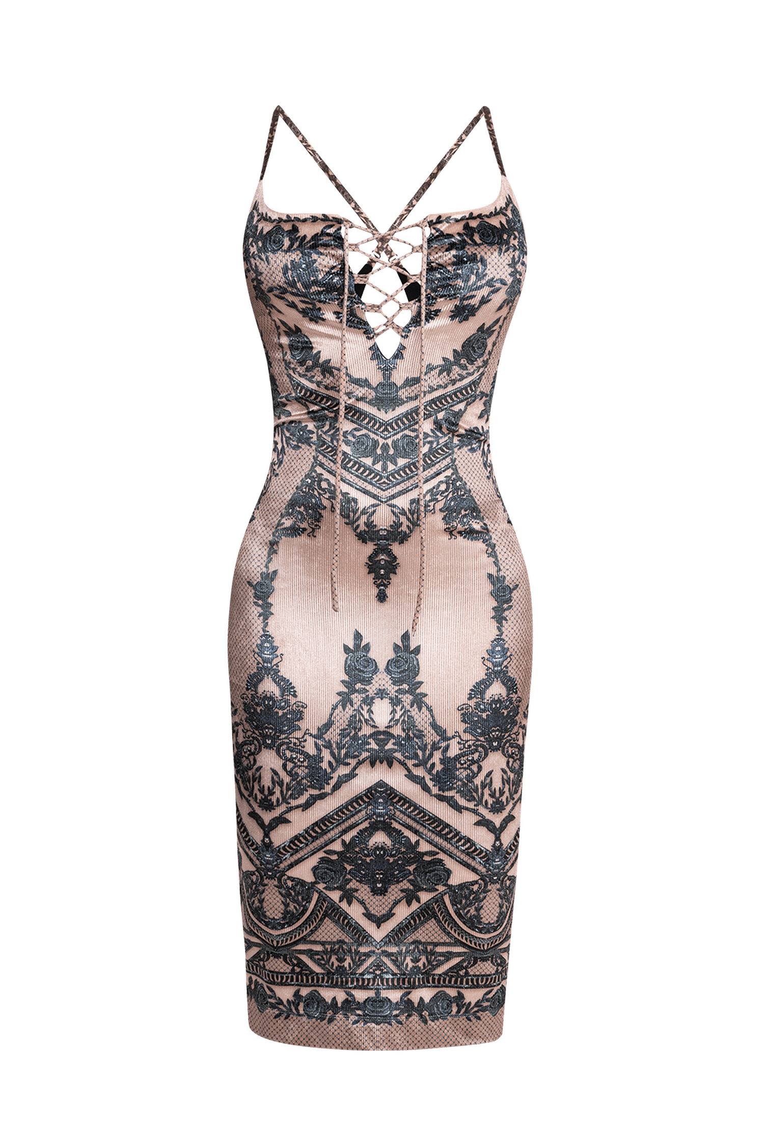 BACKLESS RIBBED VELVET DRESS - GRAFFITI POWDER