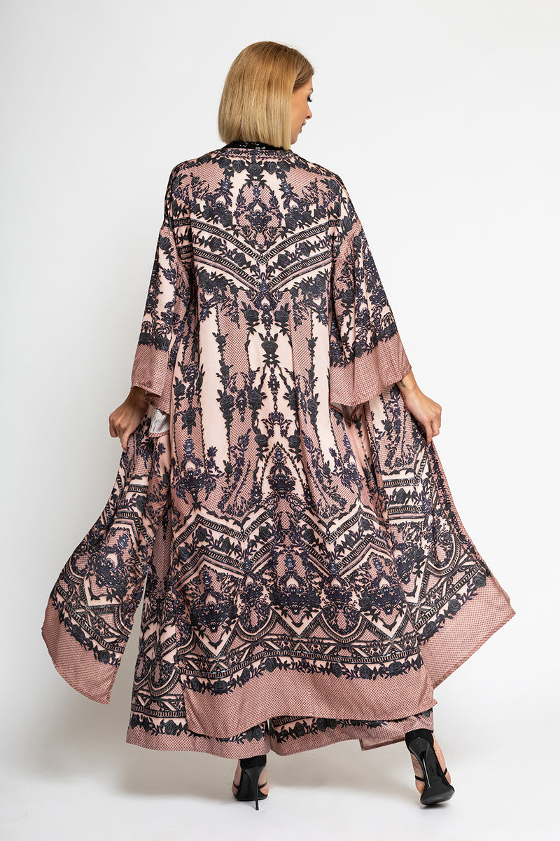 SATIN VISCOSE KIMONO - GRAFFITI POWDER