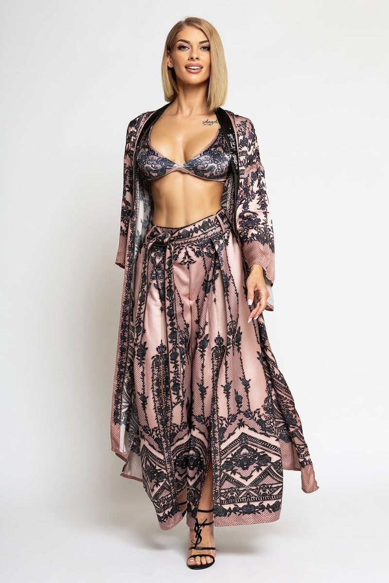 SATIN VISCOSE KIMONO - GRAFFITI POWDER