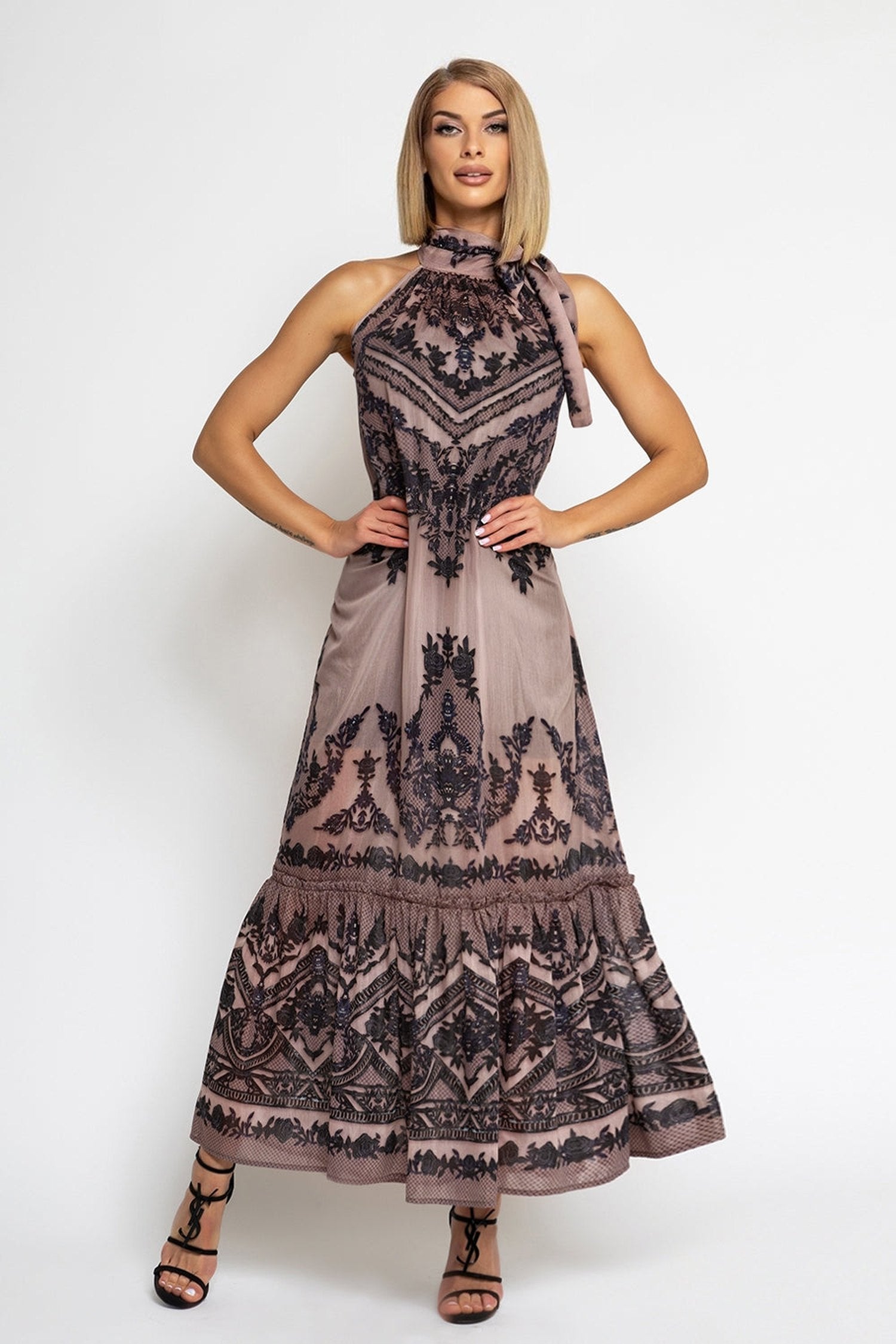 SILK VISCOSE LONG DRESS - GRAFFITI POWDER