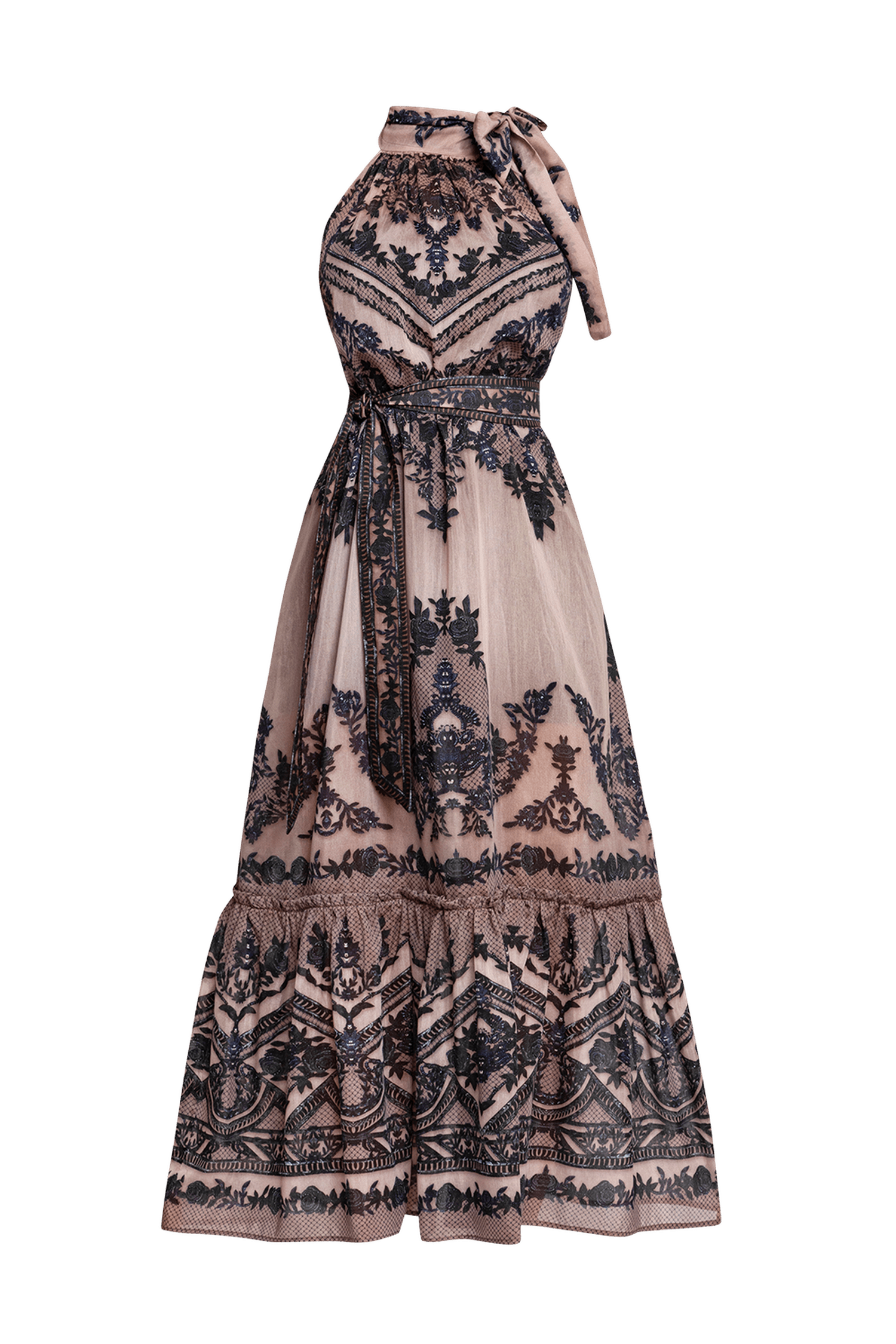SILK VISCOSE LONG DRESS - GRAFFITI POWDER