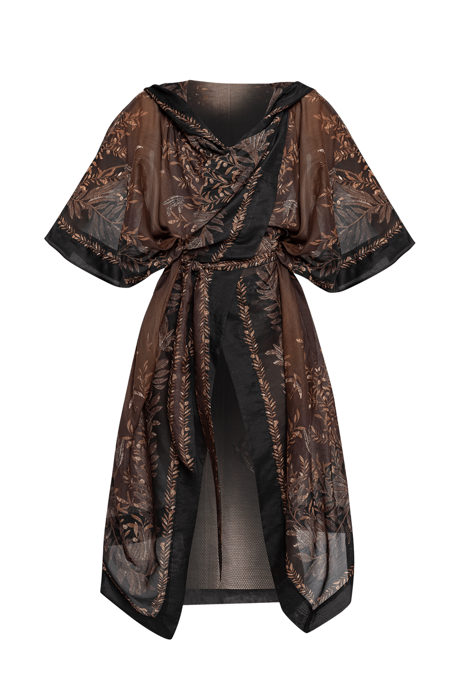 COTTON SILK KIMONO DRESS WITH HOOD - SECRET GARDEN
