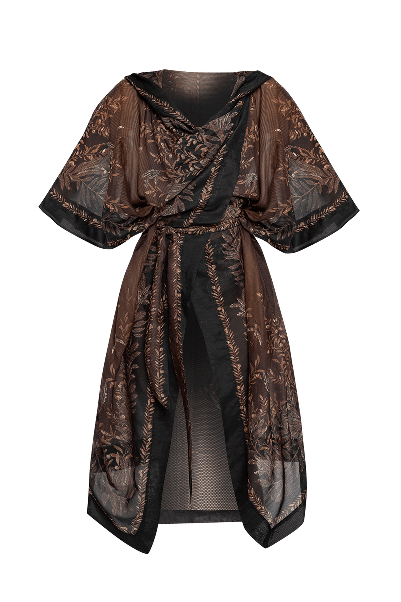 COTTON SILK KIMONO DRESS WITH HOOD - SECRET GARDEN JIORO КИМОНО С КАЧУЛКА ОТ КОПРИНА И ПАМУК - SECRET GARDEN JIORO