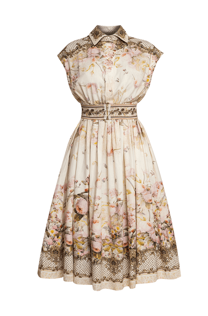 LONG POPLIN DRESS WITH DETACHABLE BELT - BAROQUE FLOWERS