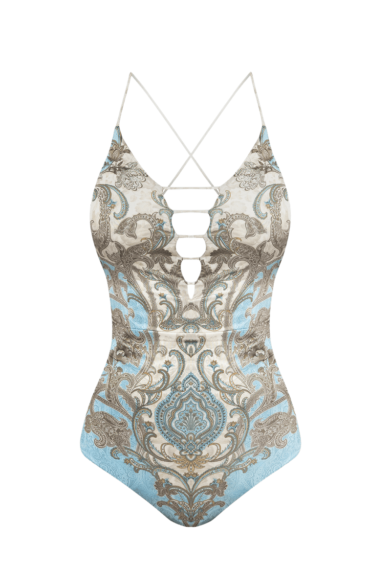 ONE-PIECE SWIMSUIT V-NECK - PAISLEY SKY