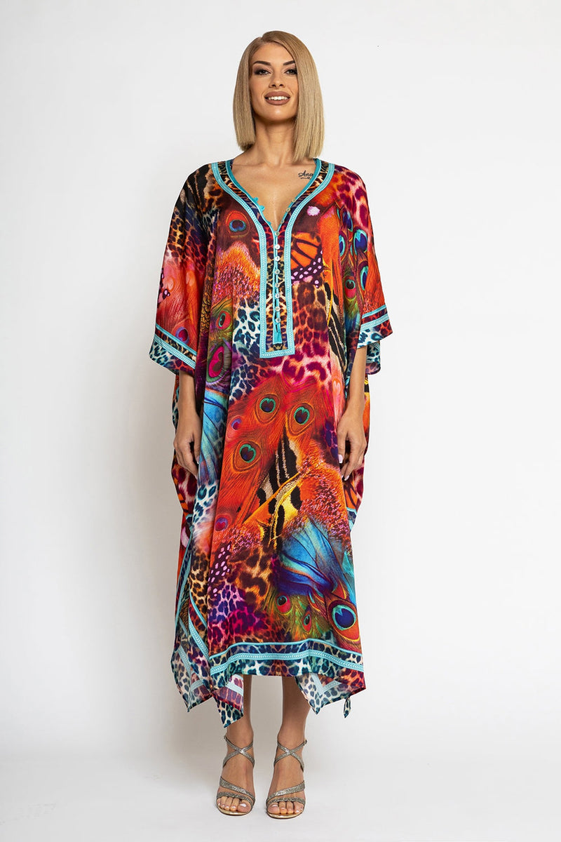 SATIN VISCOSE CAFTAN - LEO NEON WILD