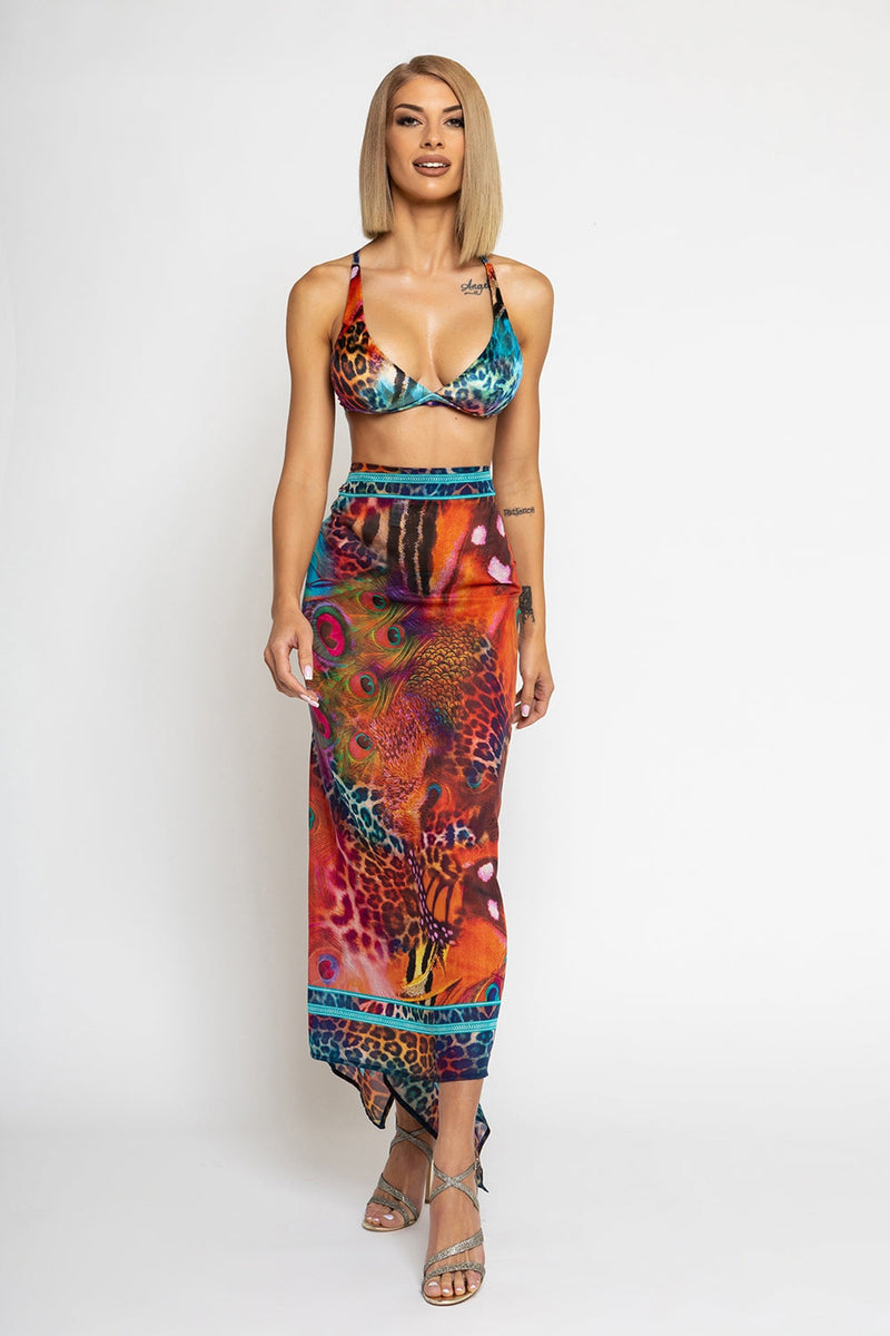 SILK AND COTTON PAREO AND SCARF SET - LEO NEON WILD JIORO СЕТ ПАРЕО И ШАЛ ОТ ПАМУК КОПРИН - LEO NEON JIORO