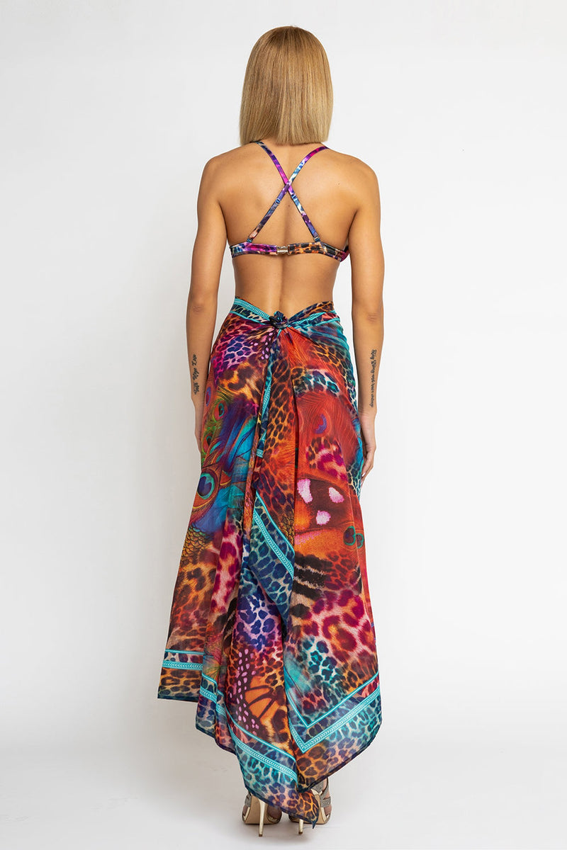 SILK AND COTTON PAREO AND SCARF SET - LEO NEON WILD JIORO СЕТ ПАРЕО И ШАЛ ОТ ПАМУК КОПРИН - LEO NEON JIORO