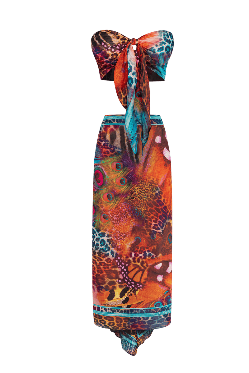 SILK AND COTTON PAREO AND SCARF SET - LEO NEON WILD JIORO СЕТ ПАРЕО И ШАЛ ОТ ПАМУК КОПРИН - LEO NEON JIORO