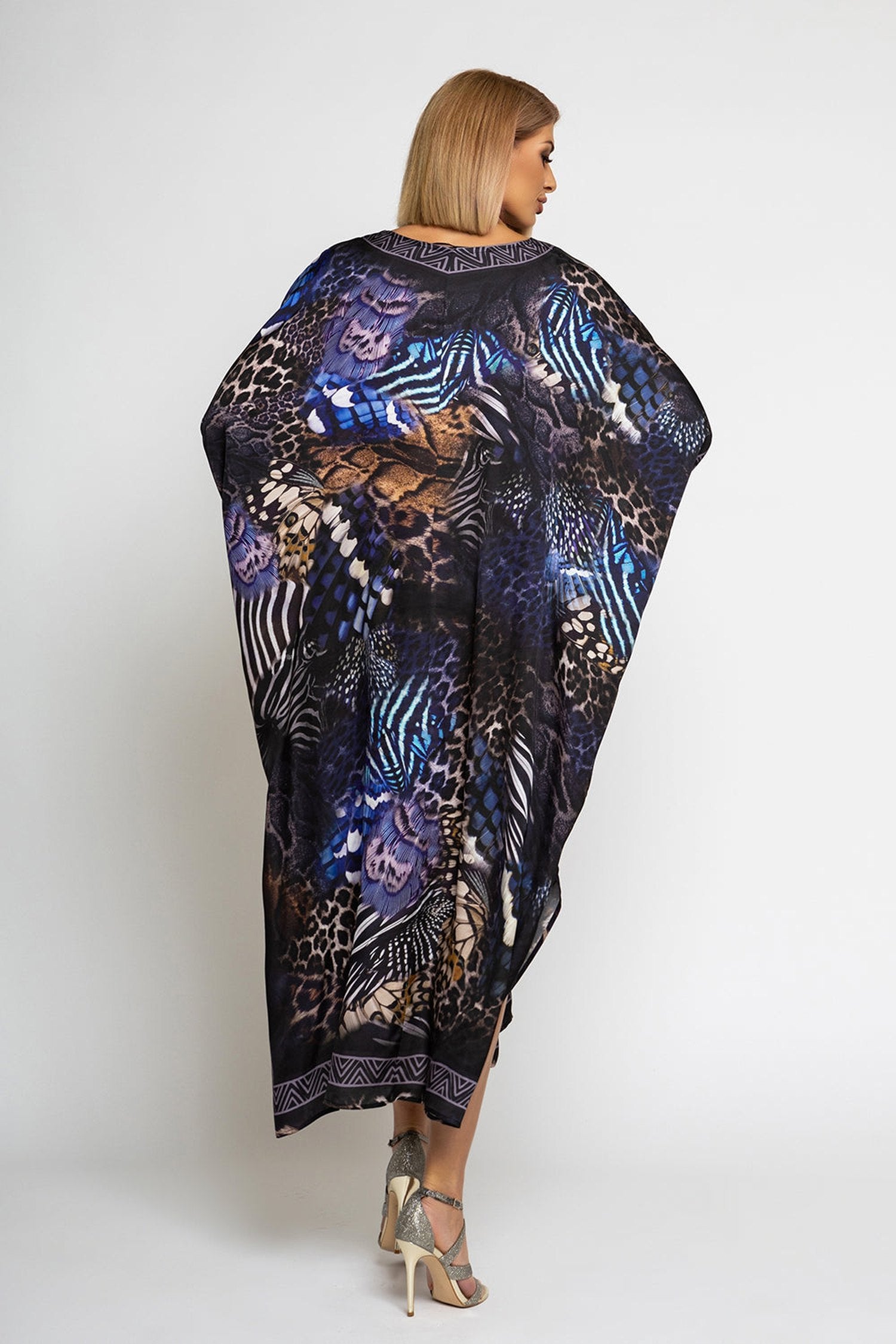 SATIN VISCOSE CAFTAN - LEO NEON DARK
