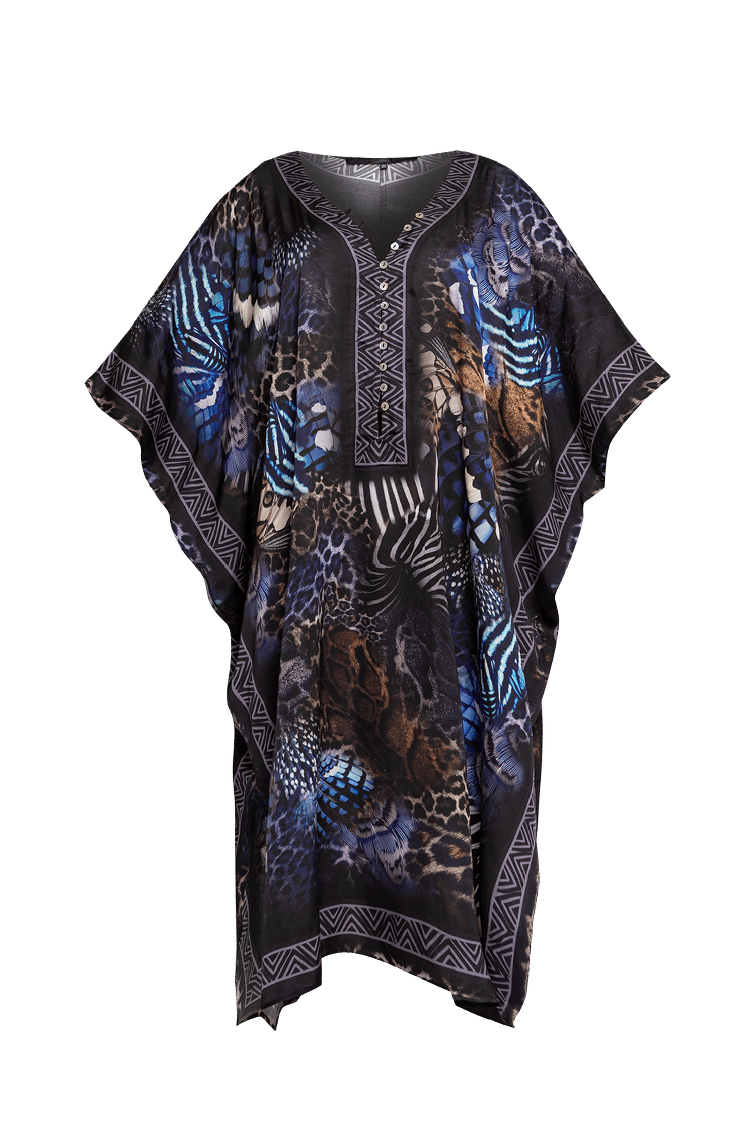 SATIN VISCOSE CAFTAN - LEO NEON DARK