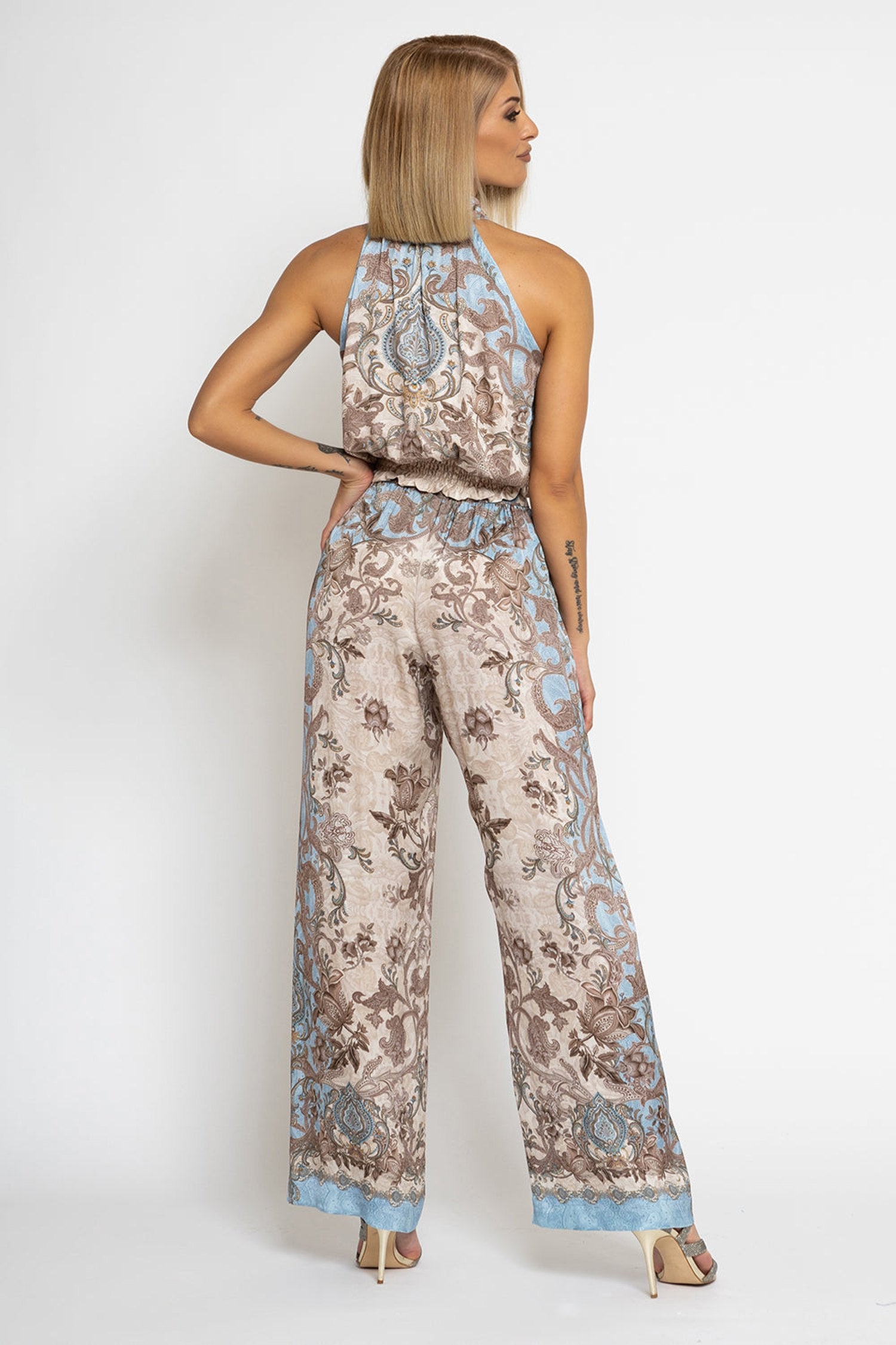 SATIN VISCOSE LOOSE FIT PANTS - PAISLEY SKY