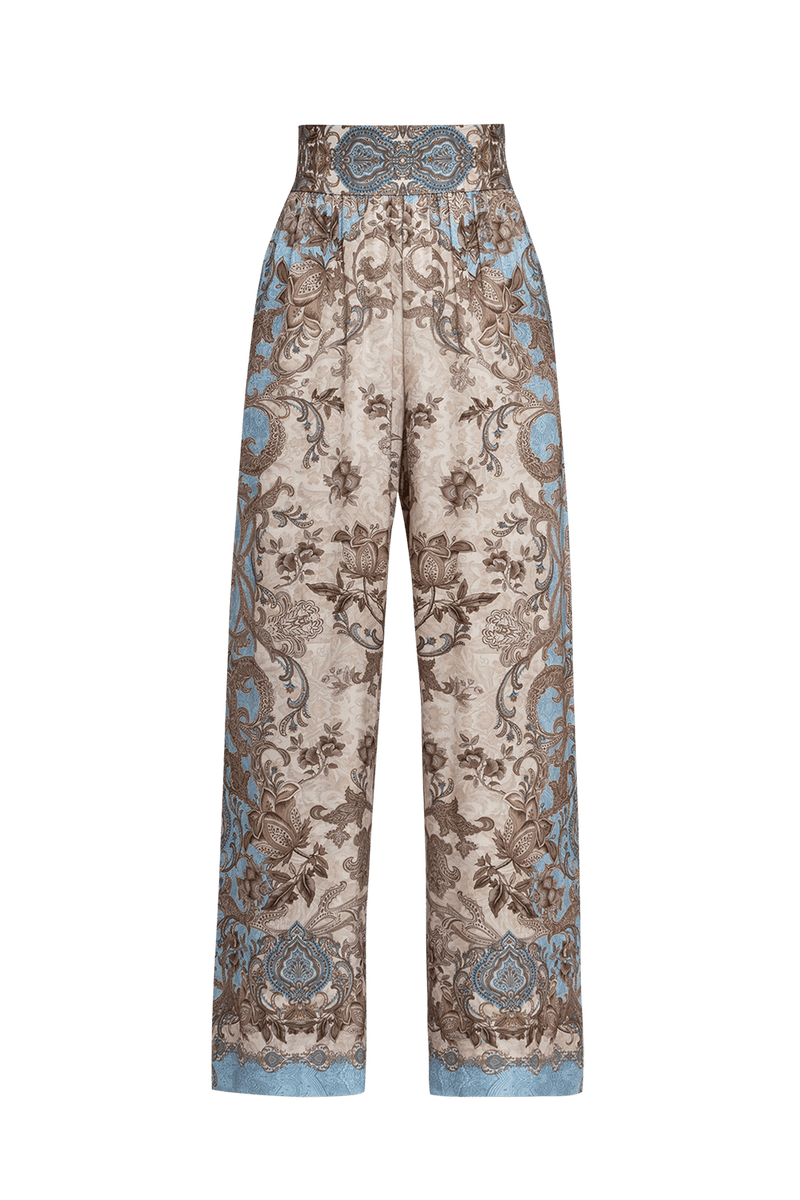 SATIN VISCOSE LOOSE FIT PANTS - PAISLEY SKY